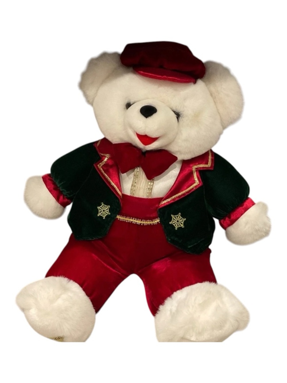 1998 Dan Dee Snowflake Teddy Bear Plush in Red & Green Holiday Outfit by